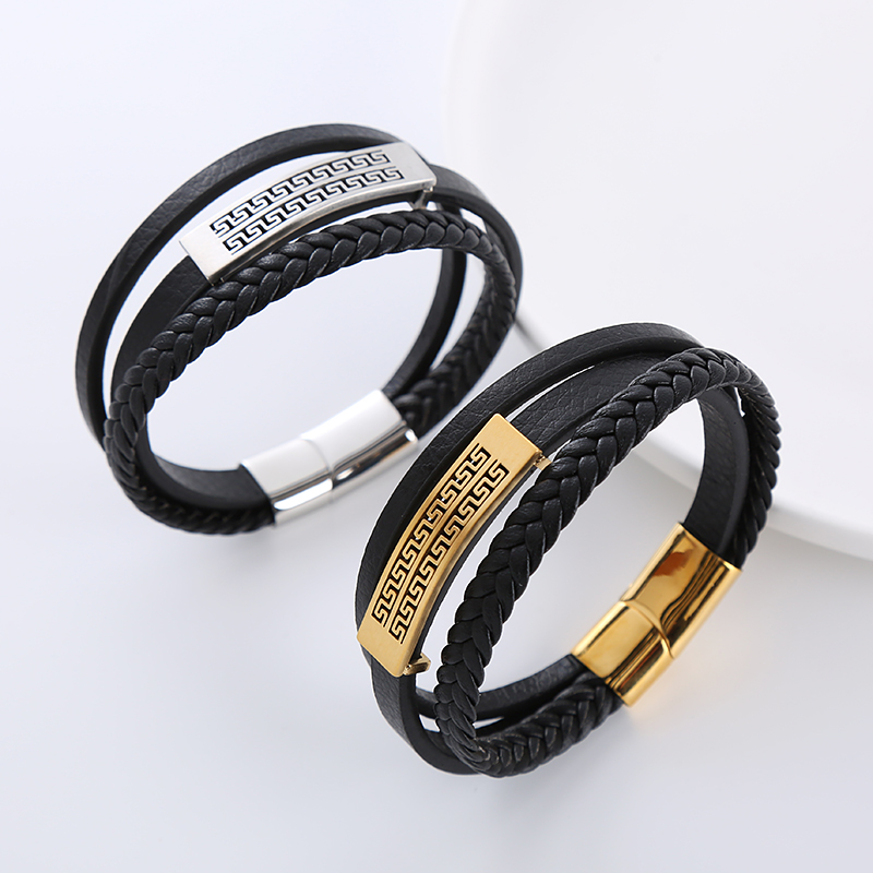 Simple Style Geometric Leather Layered Men's Bangle display picture 6