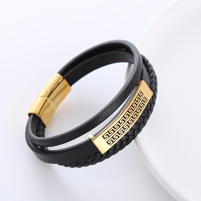 Simple Style Geometric Leather Layered Men's Bangle display picture 2