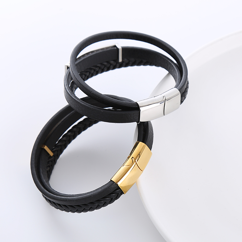 Simple Style Geometric Leather Layered Men's Bangle display picture 1
