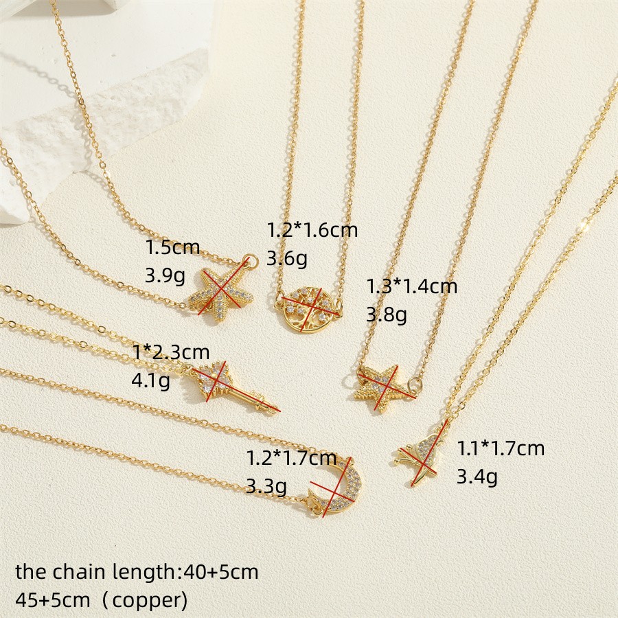 Simple Style Streetwear Moon Starfish Stainless Steel Copper 14k Gold Plated Zircon Pendant Necklace In Bulk display picture 1