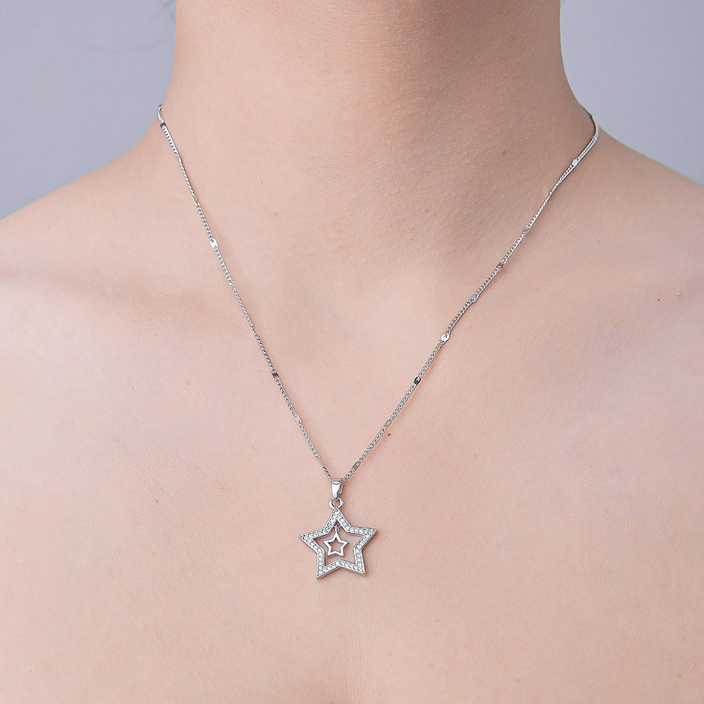 Wholesale Simple Style Sun Star Lightning Stainless Steel Plating Inlay Silver Plated Zircon Pendant Necklace display picture 1