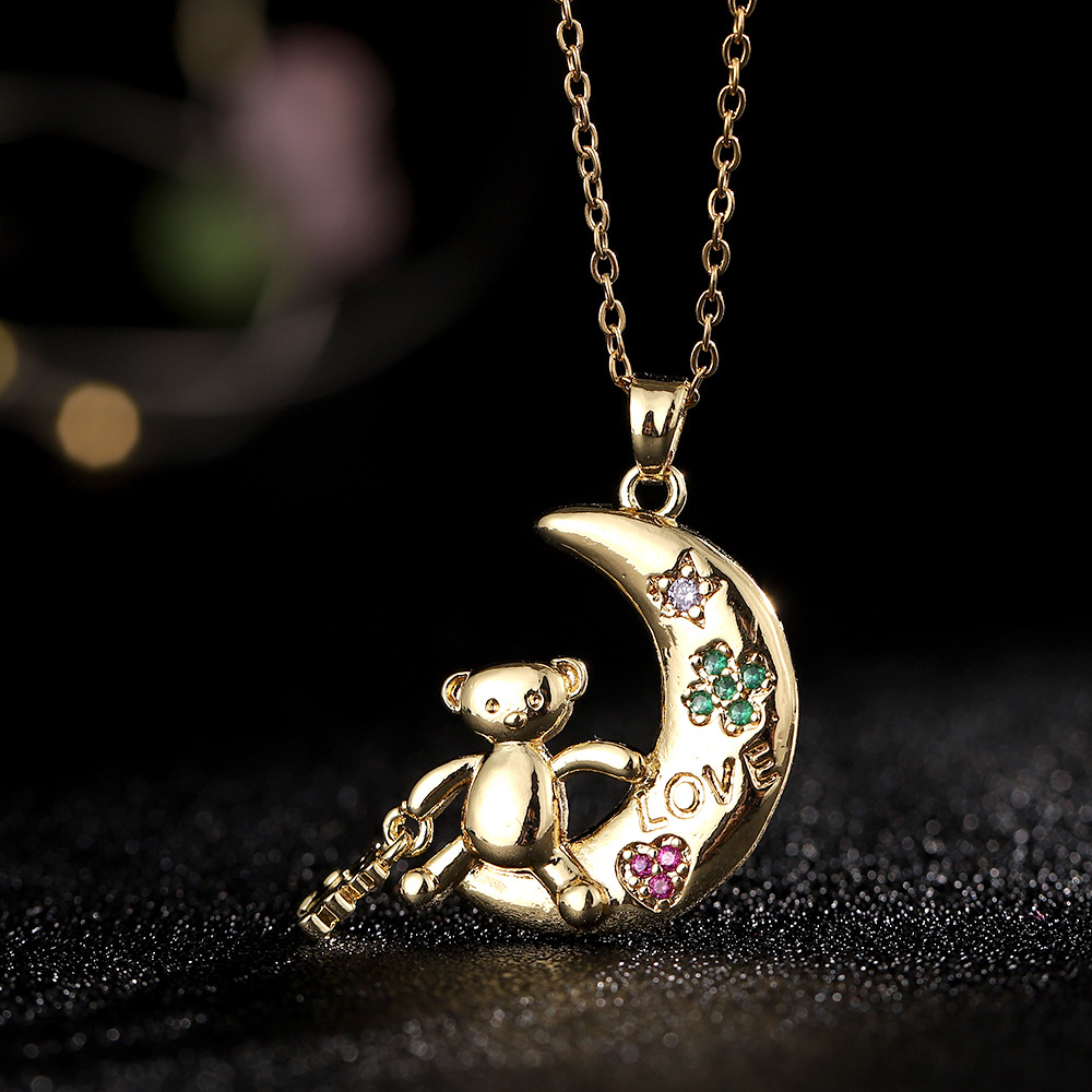 Cartoon Style Bear Copper Inlay Zircon Pendant Necklace display picture 4