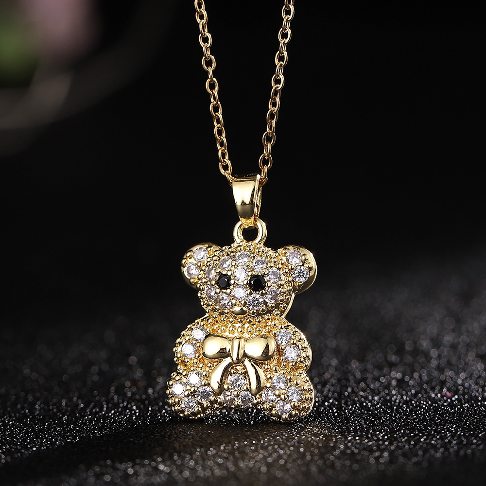 Cartoon Style Bear Copper Inlay Zircon Pendant Necklace display picture 2