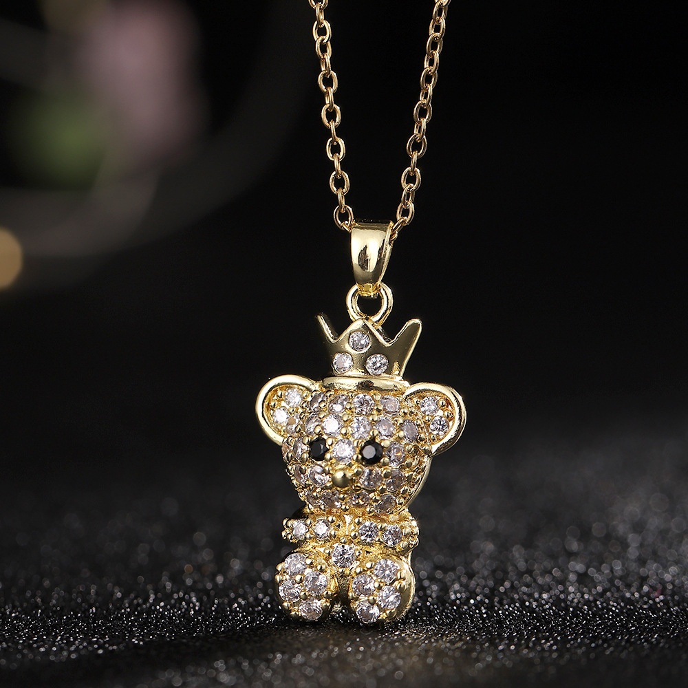 Cartoon Style Bear Copper Inlay Zircon Pendant Necklace display picture 5