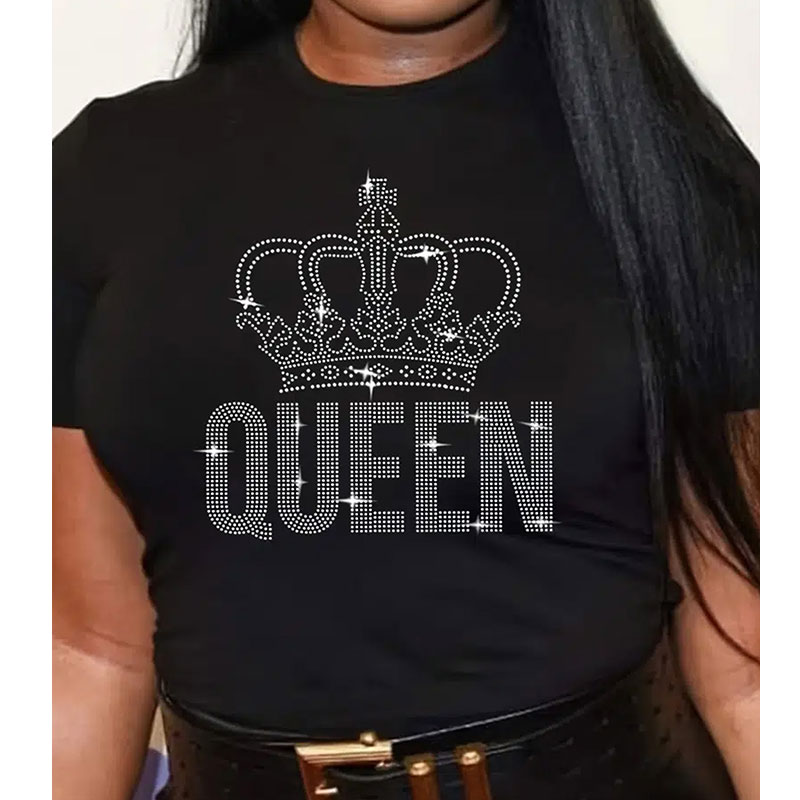 Women's T-shirt Short Sleeve T-shirts Hot Drill Simple Style Letter Crown display picture 1