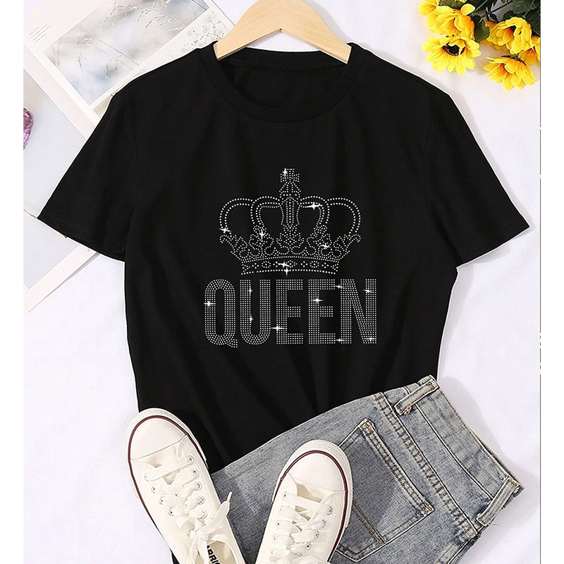 Women's T-shirt Short Sleeve T-shirts Hot Drill Simple Style Letter Crown display picture 2