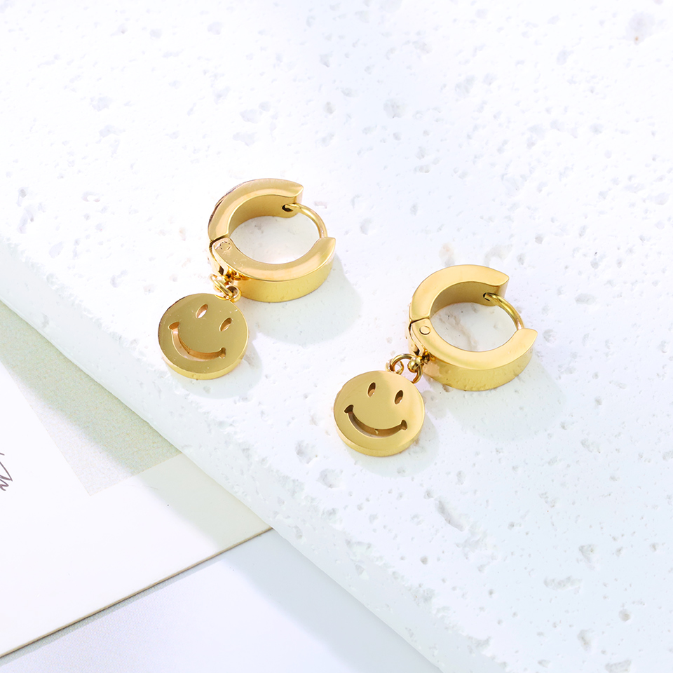 1 Pair Casual Smiley Face Plating Stainless Steel 18k Gold Plated Drop Earrings display picture 5