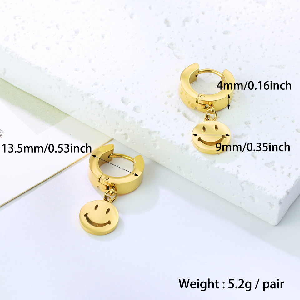 1 Pair Casual Smiley Face Plating Stainless Steel 18k Gold Plated Drop Earrings display picture 4