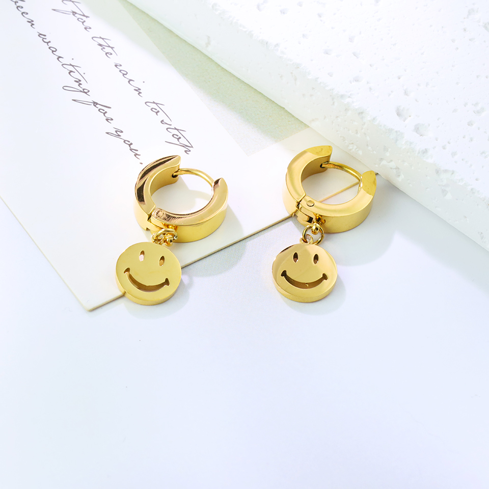 1 Pair Casual Smiley Face Plating Stainless Steel 18k Gold Plated Drop Earrings display picture 1