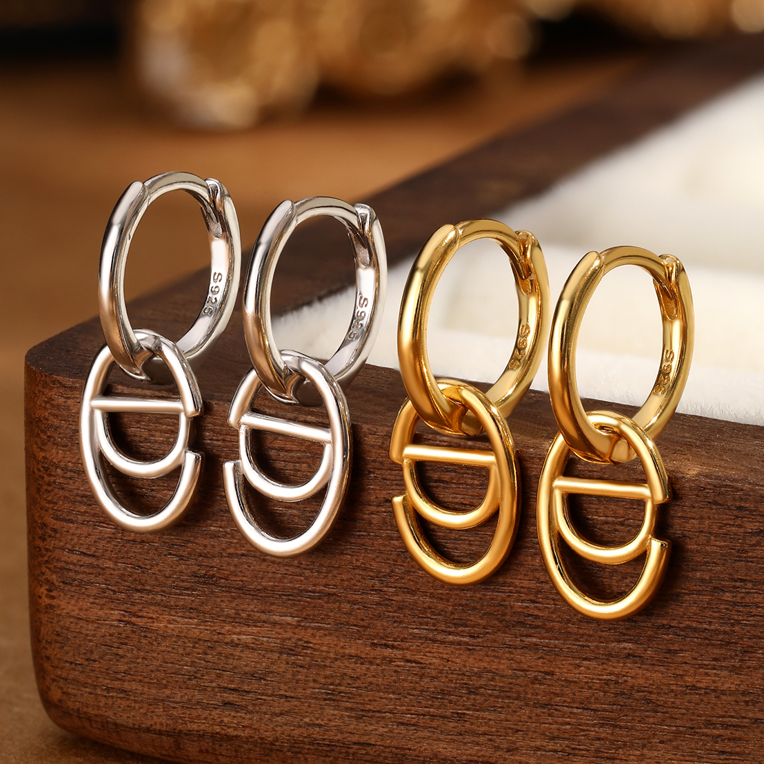 1 Pair Ig Style Simple Style Letter Oval Plating Sterling Silver 18k Gold Plated White Gold Plated Earrings display picture 4