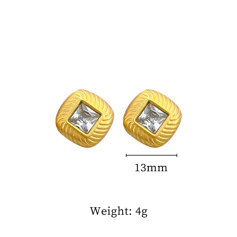 1 Piece Simple Style Classic Style Square Plating Inlay Titanium Steel Artificial Gemstones Ear Studs display picture 2