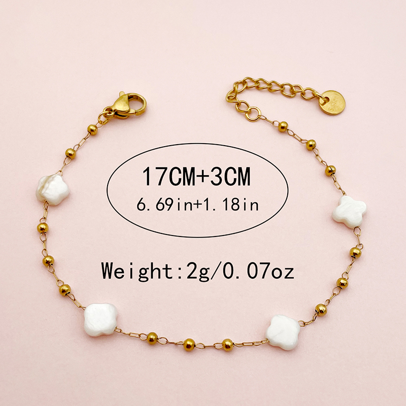 Sweet Simple Style Four Leaf Clover 304 Stainless Steel Shell 14K Gold Plated Beads Shell Bracelets In Bulk display picture 3