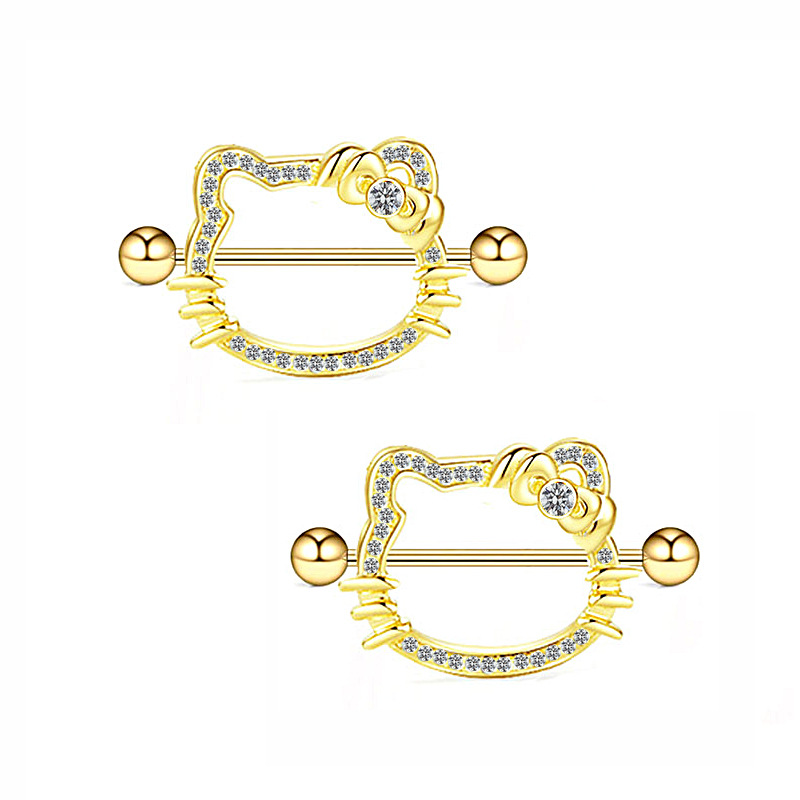 Cartoon Style Cute Vacation Cat Stainless Steel Plating Inlay Rhinestones Gold Plated Chest Ring display picture 2