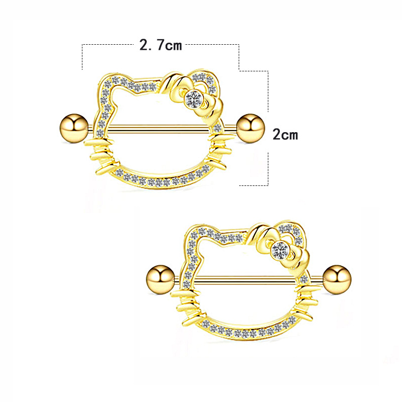 Cartoon Style Cute Vacation Cat Stainless Steel Plating Inlay Rhinestones Gold Plated Chest Ring display picture 1