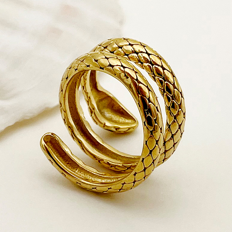 304 Stainless Steel 14K Gold Plated Funny Rock Punk Polishing Plating Snake Rings display picture 2
