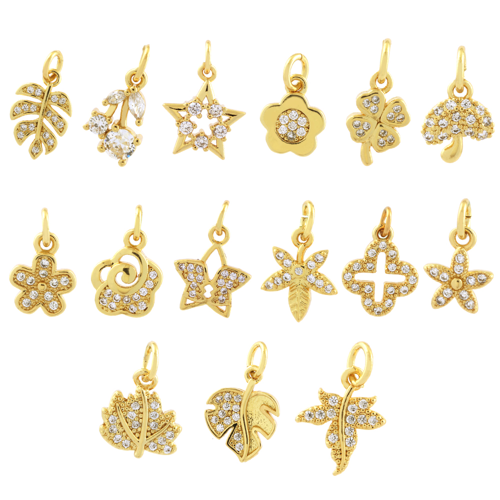 Simple Style Shiny Leaves Rose Flower Copper Plating Inlay Zircon 18k Gold Plated Charms display picture 3