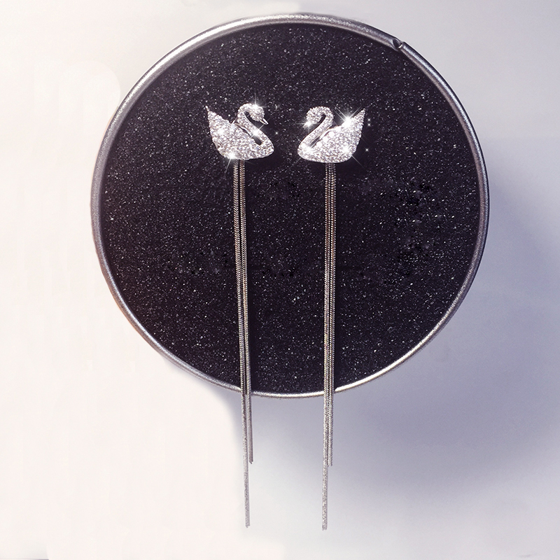 1 Pair Sweet Swan Plating Inlay Alloy Rhinestones Silver Plated Drop Earrings display picture 2
