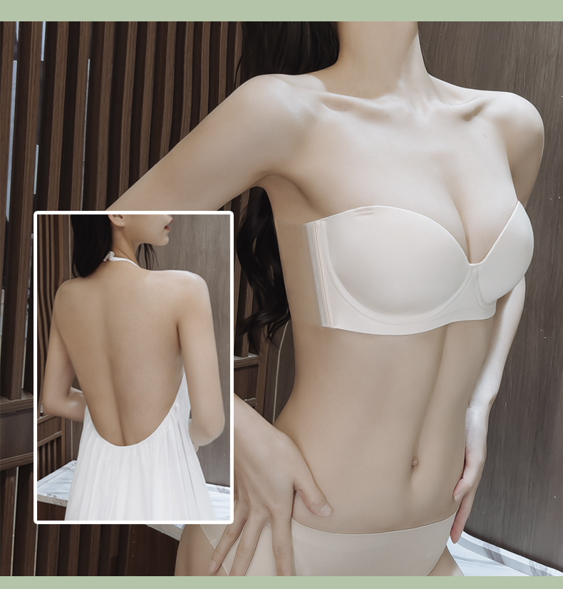 Solid Color Seamless Bra Sexy Gather Breathable Backless Bra display picture 9