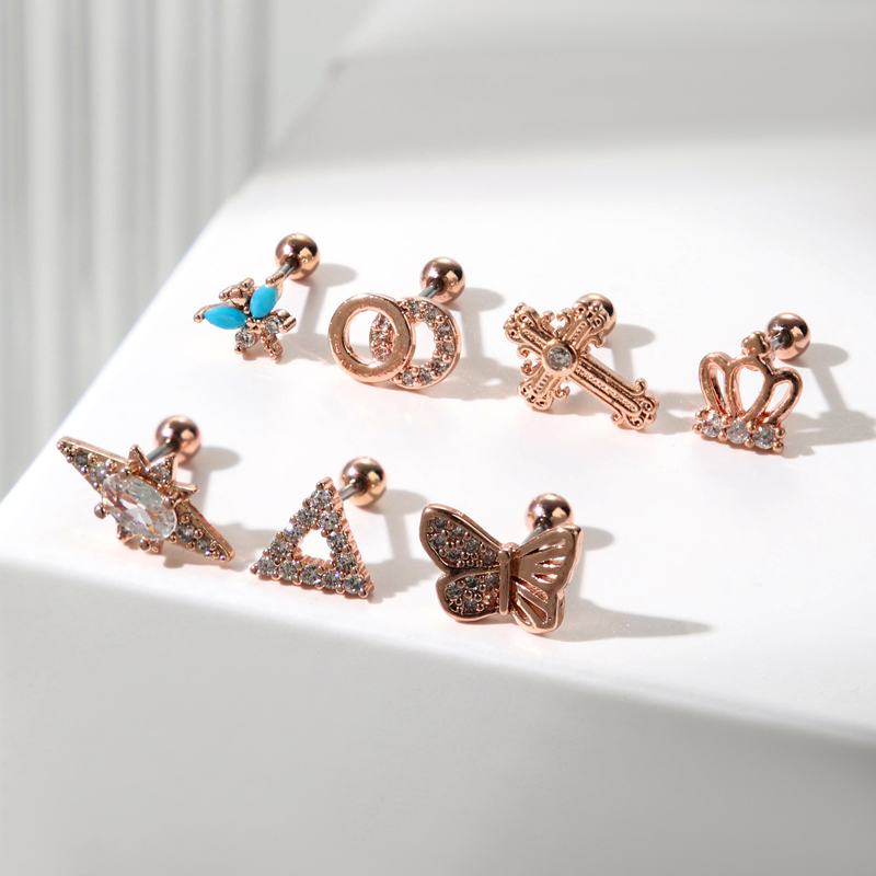 1 Piece Ear Cartilage Rings & Studs Simple Style Classic Style Crown Dragonfly Butterfly 316 Stainless Steel  Copper Plating Inlay Zircon display picture 4