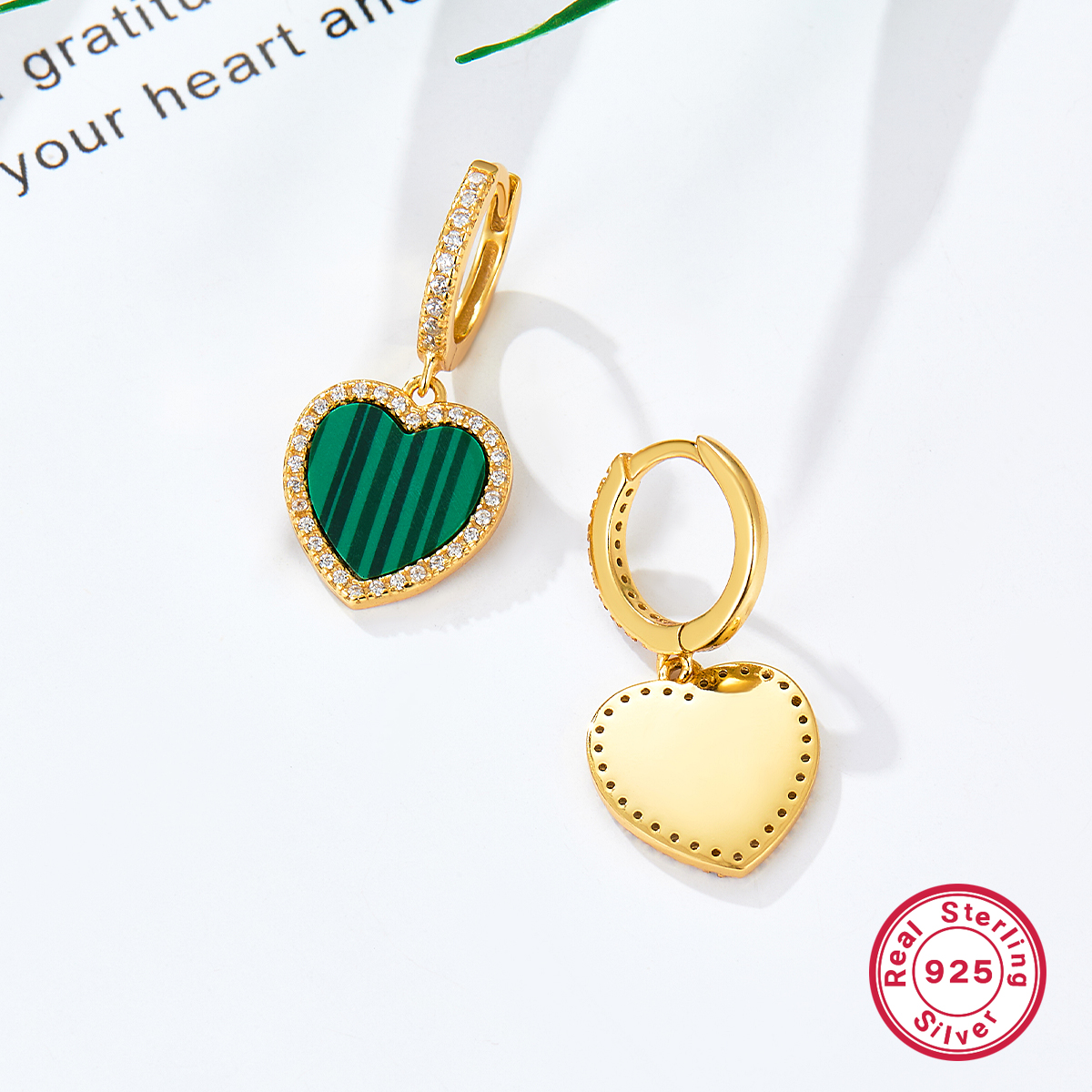 1 Pair Retro Lady Heart Shape Plating Inlay Sterling Silver Zircon 18k Gold Plated Drop Earrings display picture 3