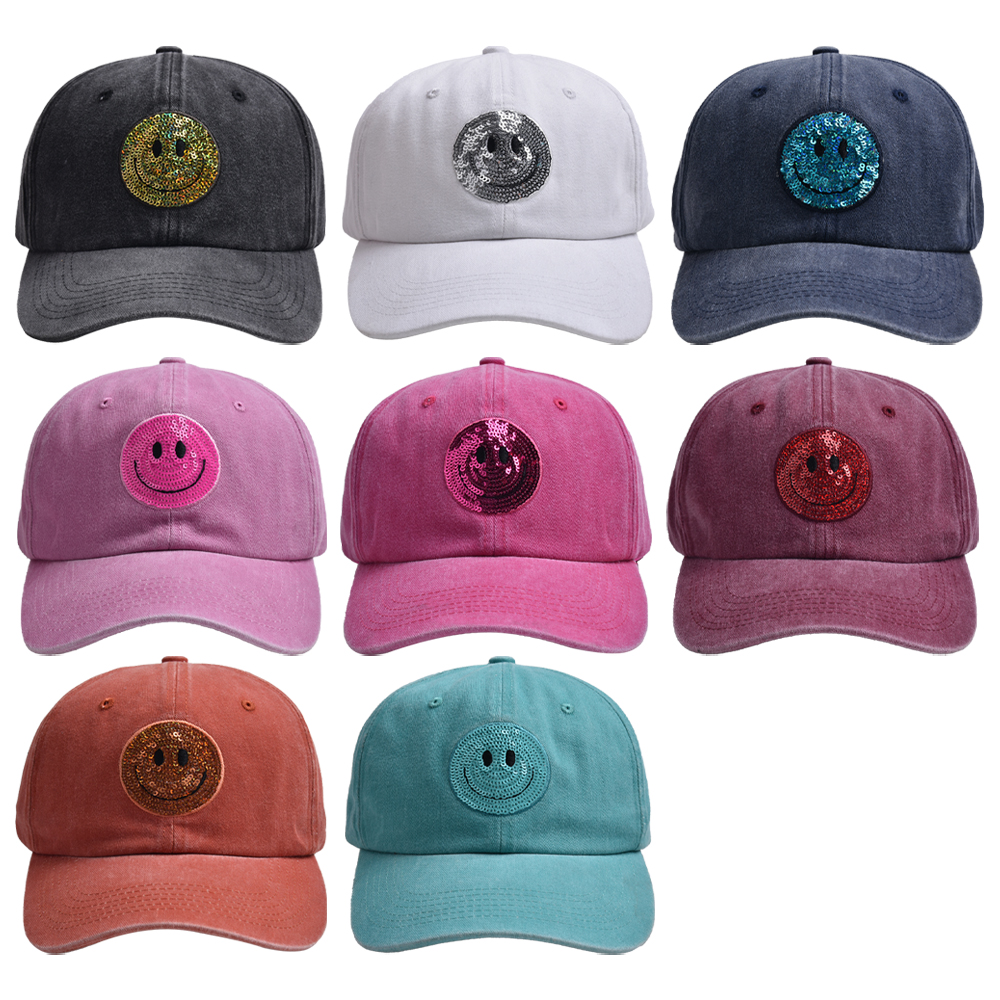Unisex Cute Simple Style Smiley Face Sequins Curved Eaves Baseball Cap display picture 3