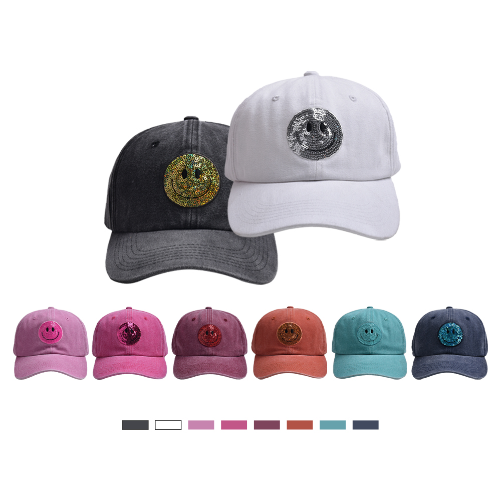 Unisex Cute Simple Style Smiley Face Sequins Curved Eaves Baseball Cap display picture 5
