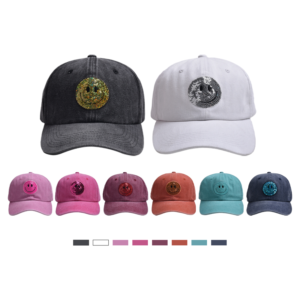 Unisex Cute Simple Style Smiley Face Sequins Curved Eaves Baseball Cap display picture 10