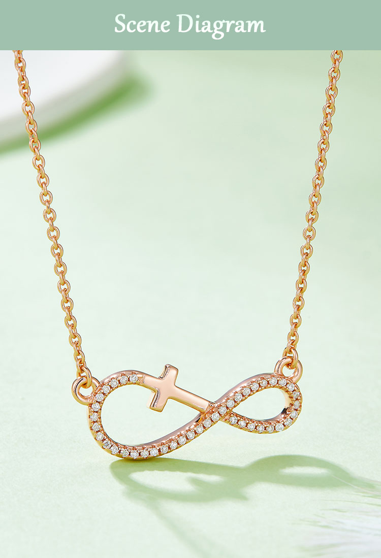 Elegant Simple Style Cross Infinity Sterling Silver Plating Inlay Moissanite Rose Gold Plated Gold Plated Silver Plated Necklace display picture 5