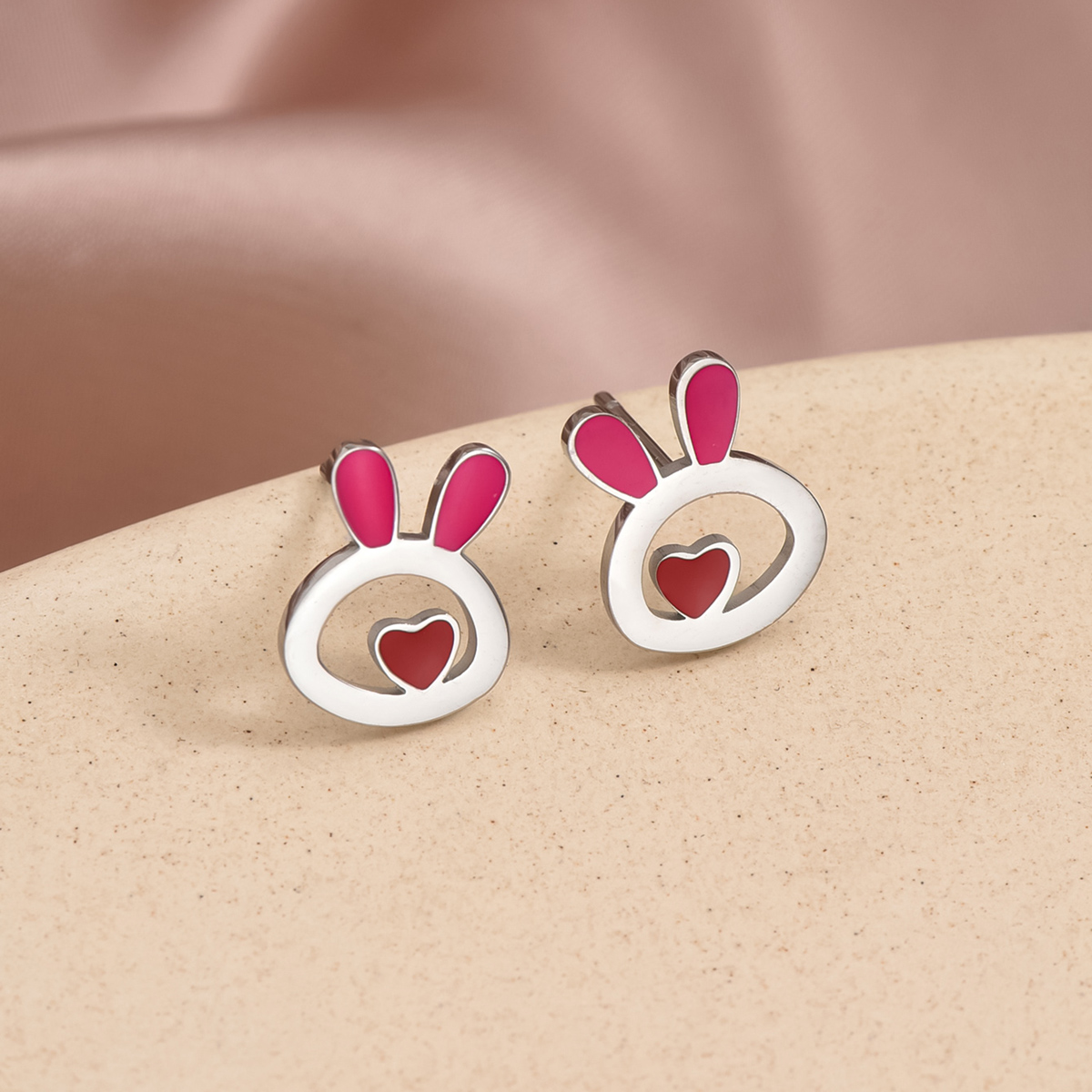 1 Pair Cute Sweet Rabbit Star Fish Bone Epoxy Inlay 304 Stainless Steel Artificial Pearls Zircon Ear Studs display picture 4