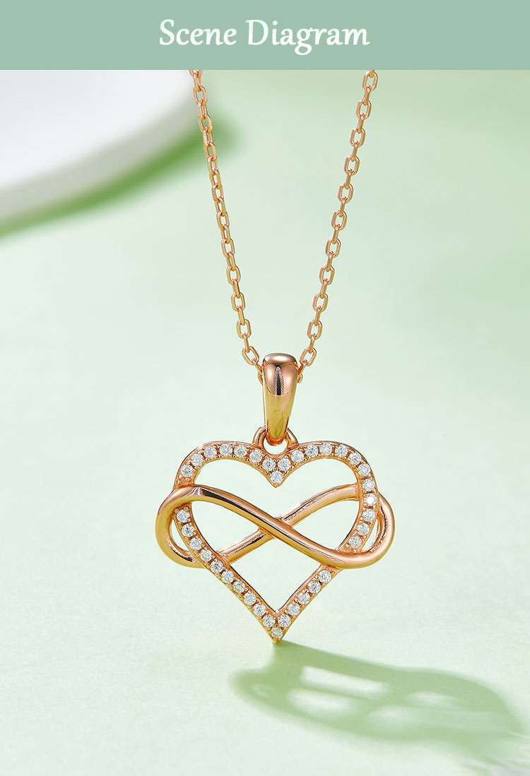 Elegant Infinity Heart Shape Sterling Silver Moissanite Rose Gold Plated Silver Plated Pendant Necklace display picture 5