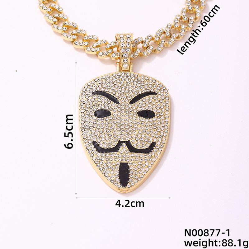 Hip-Hop Mask Zinc Alloy Enamel Plating Inlay Rhinestones Men's Pendant Necklace display picture 1