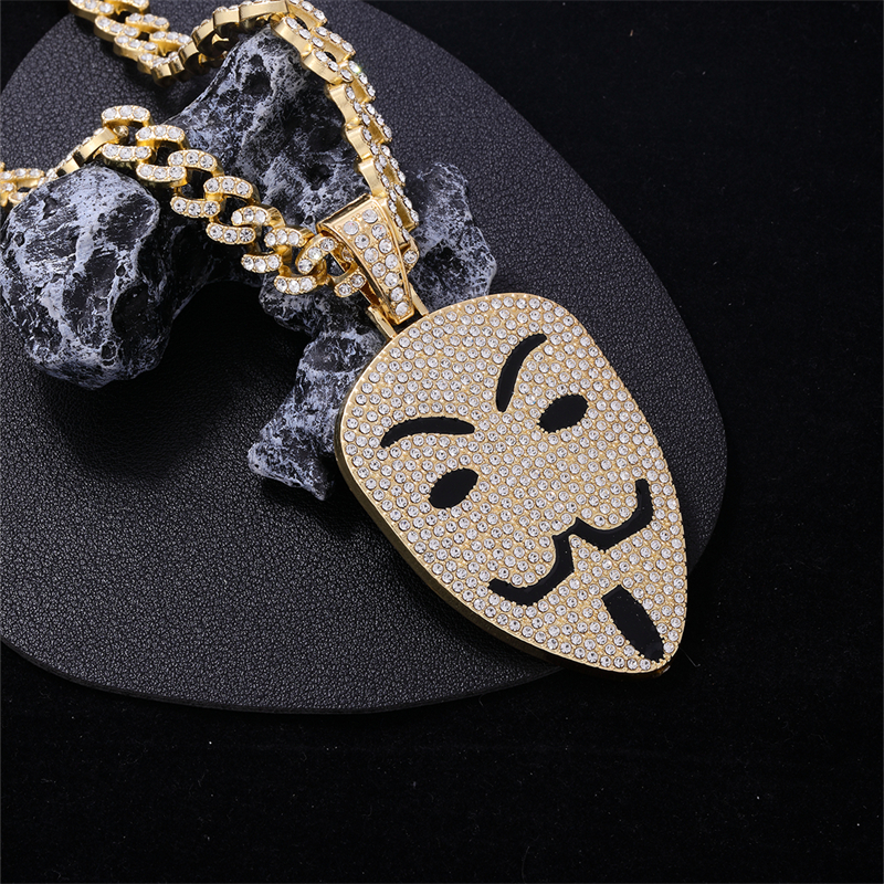 Hip Hop Máscara Aleación De Zinc Esmalte Enchapado Embutido Diamantes De Imitación Hombres Collar Colgante display picture 4