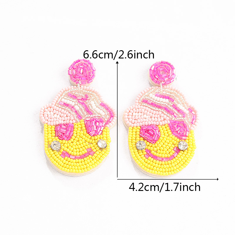 1 Pair Sweet Simple Style Artistic Smiley Face Beaded Inlay Cloth Seed Bead Zircon Drop Earrings display picture 2