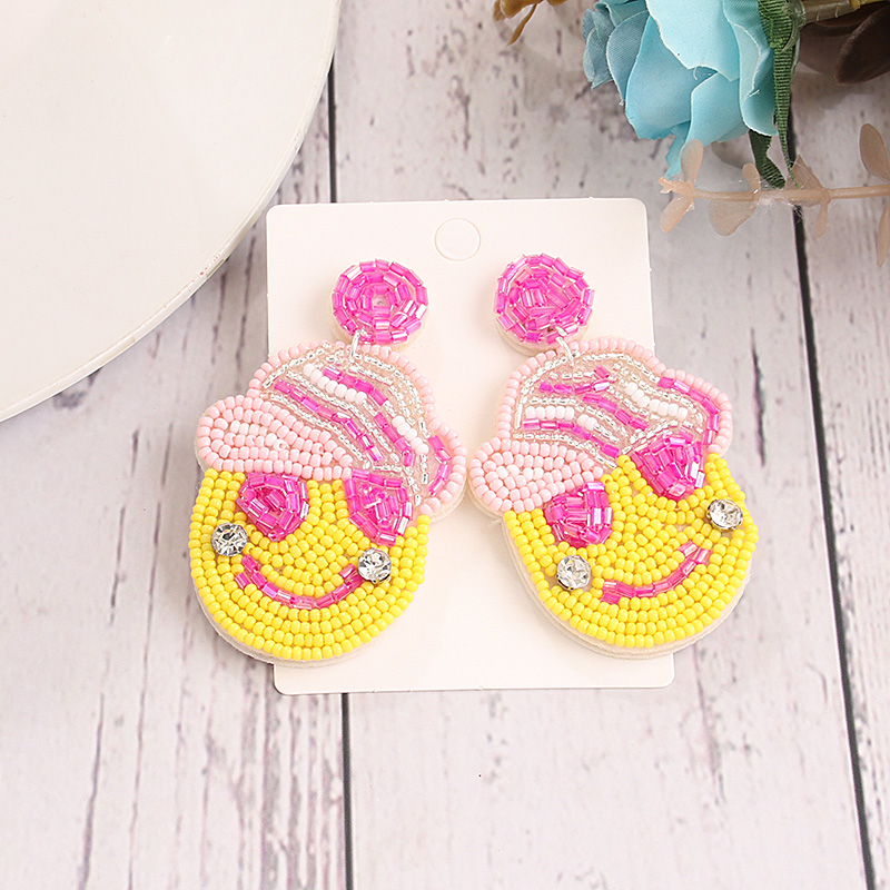 1 Pair Sweet Simple Style Artistic Smiley Face Beaded Inlay Cloth Seed Bead Zircon Drop Earrings display picture 4