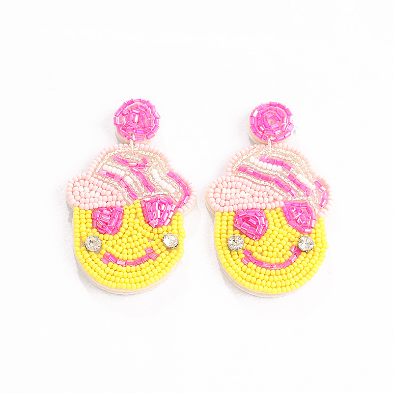 1 Pair Sweet Simple Style Artistic Smiley Face Beaded Inlay Cloth Seed Bead Zircon Drop Earrings display picture 1
