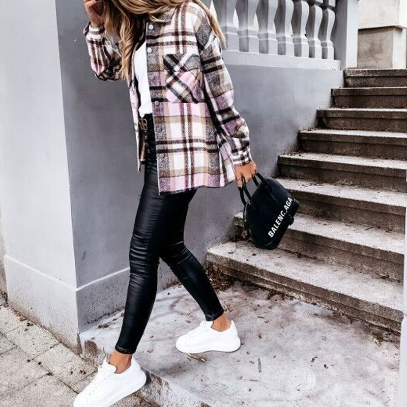 Women's Coat Long Sleeve Blouses Button Fashion Plaid display picture 8