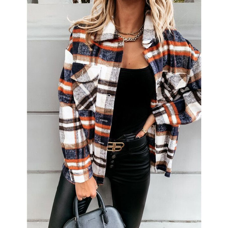 Women's Coat Long Sleeve Blouses Button Fashion Plaid display picture 3