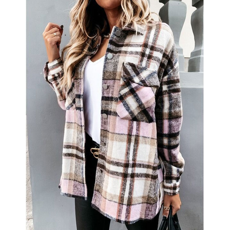 Women's Coat Long Sleeve Blouses Button Fashion Plaid display picture 5