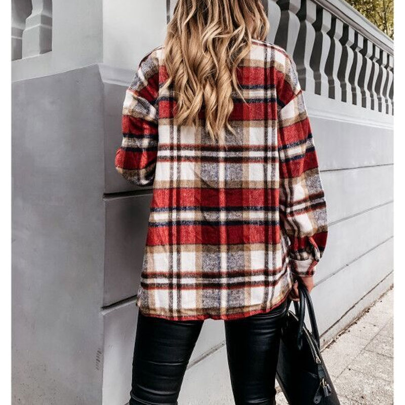 Women's Coat Long Sleeve Blouses Button Fashion Plaid display picture 7