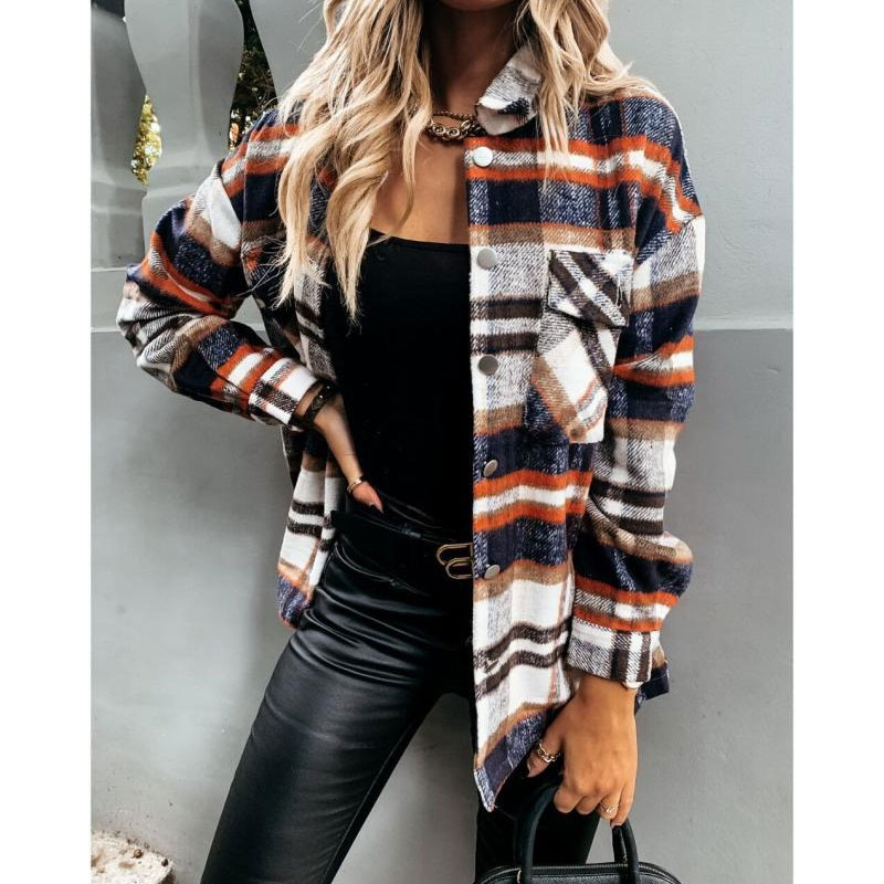 Women's Coat Long Sleeve Blouses Button Fashion Plaid display picture 1