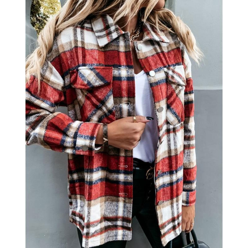 Women's Coat Long Sleeve Blouses Button Fashion Plaid display picture 4
