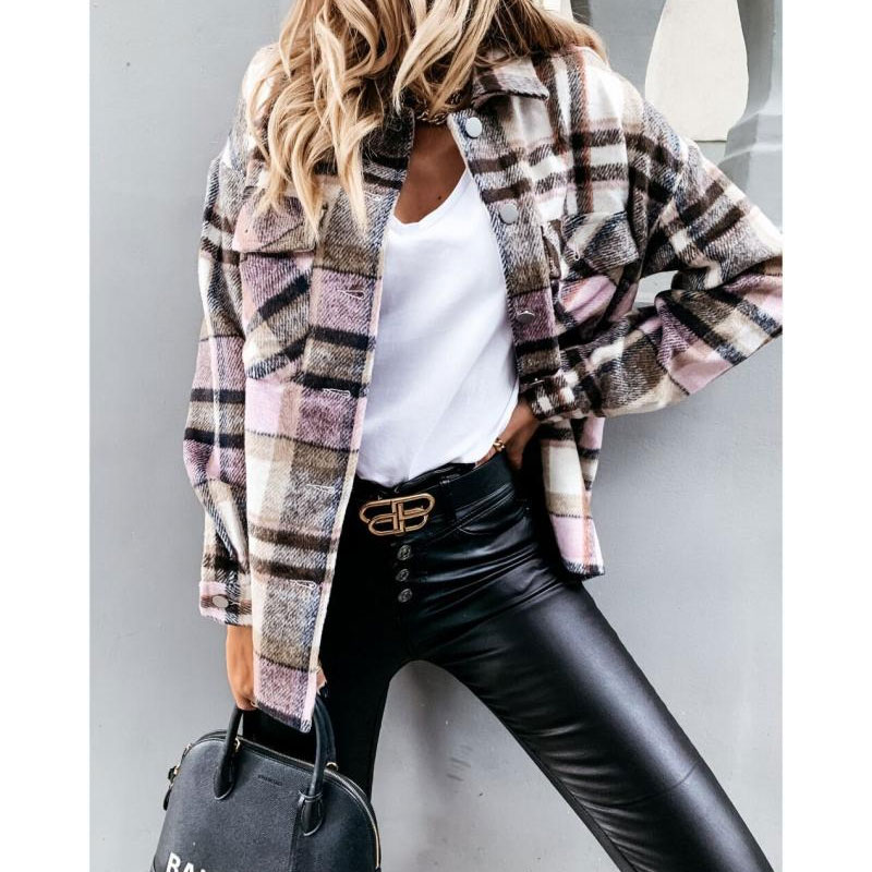 Femmes Manteau Manche Longue Blouses Bouton Mode Plaid display picture 2