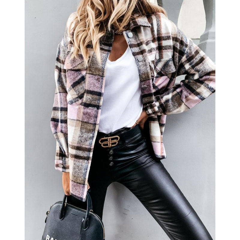 Women's Coat Long Sleeve Blouses Button Fashion Plaid display picture 2