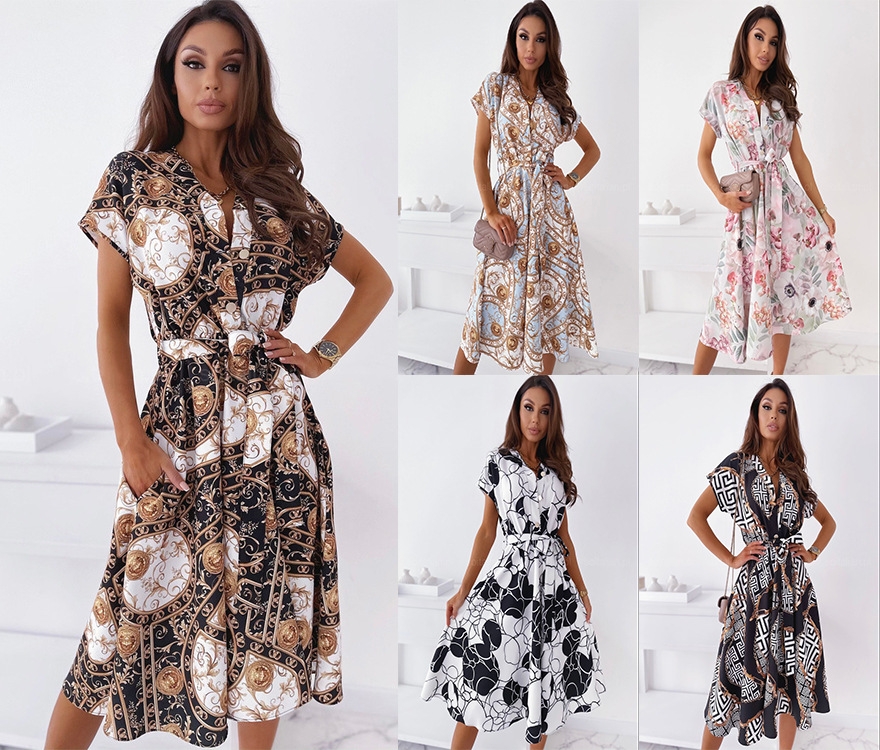 Summer Women's Sexy V-neck Printed Short Sleeve Mid-length Dress display picture 13