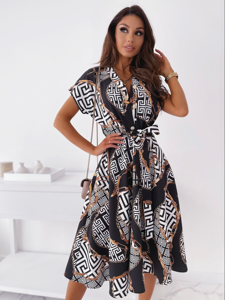 Summer Women's Sexy V-neck Printed Short Sleeve Mid-length Dress display picture 11