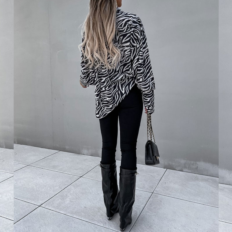 Fashion Zebra Polyester Chiffon Turndown Long Sleeve Regular Sleeve Blouse display picture 3