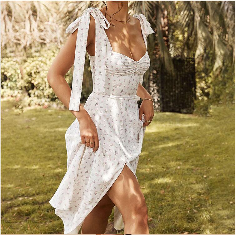 Women's Regular Dress Elegant Simple Style Square Neck Backless Sleeveless Ditsy Floral Midi Dress Daily Beach display picture 6