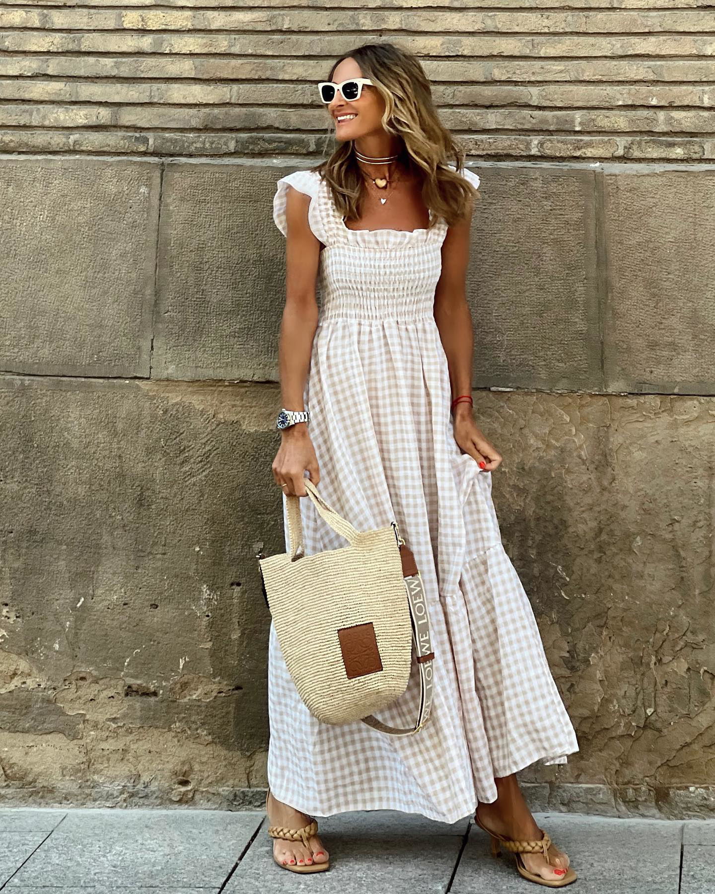 Women's A-line Skirt Regular Dress Bodycon Dress Simple Style Classic Style U Neck Boat Neck Ruffles Ruffle Hem Ruched Sleeveless Gingham Simple Solid Color Maxi Long Dress Casual Outdoor Daily display picture 2