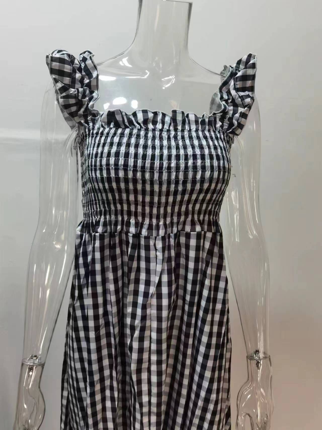 Women's A-line Skirt Regular Dress Bodycon Dress Simple Style Classic Style U Neck Boat Neck Ruffles Ruffle Hem Ruched Sleeveless Gingham Simple Solid Color Maxi Long Dress Casual Outdoor Daily display picture 6