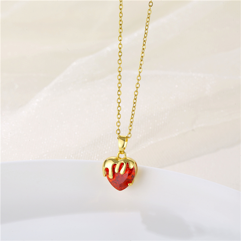 Stainless Steel Brass Fashion Plating Inlay Heart Shape Zircon Pendant Necklace display picture 2